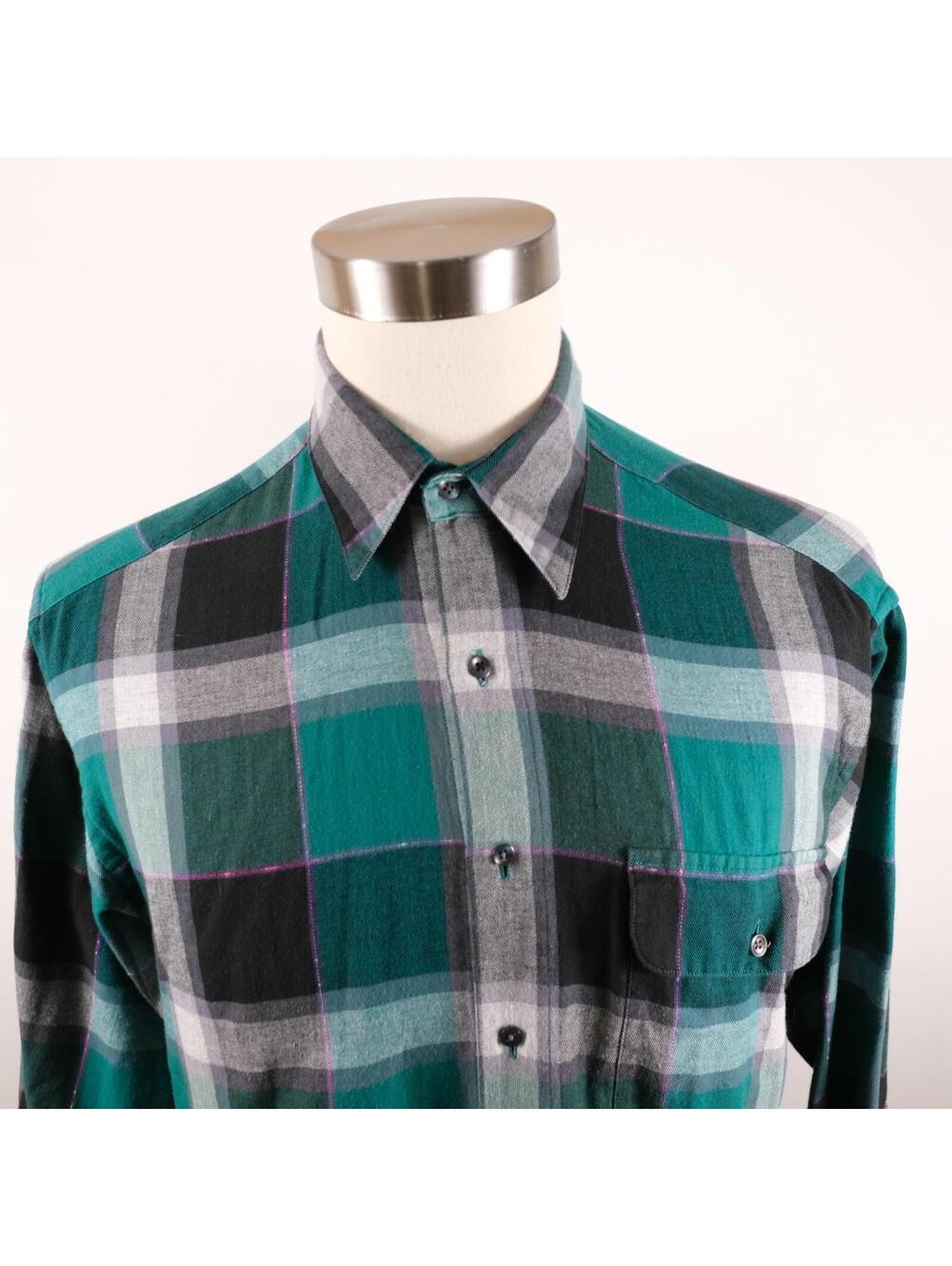 Damon Womens Button Up Green Black Pink Plaid Blouse Shirt Medium